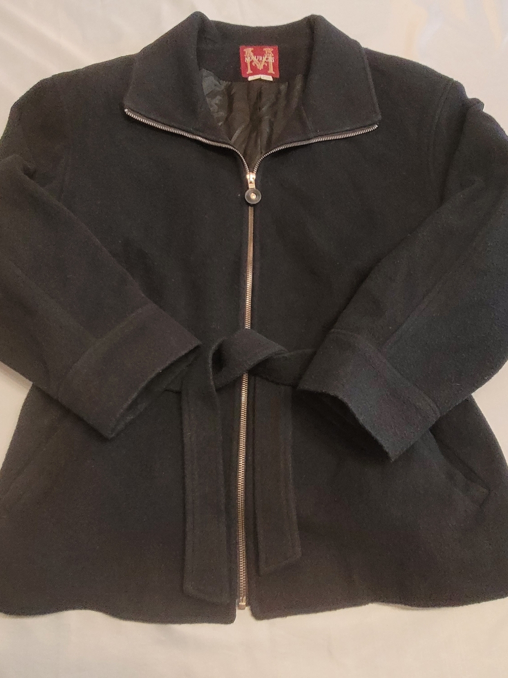 Vintage 90s Maurices Wool Coat Made in USA Belted Black L